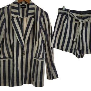 Sugar+Lips blue/white stripes linen short suit L